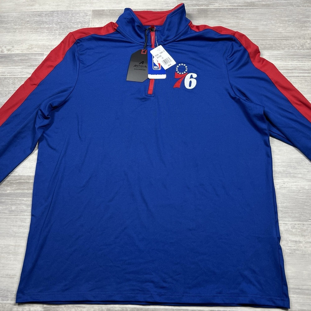 Philadelphia 76ers Jacket‎ Men's Large NWT 1/4 Zip Sweatshirt Blue NBA Antigua